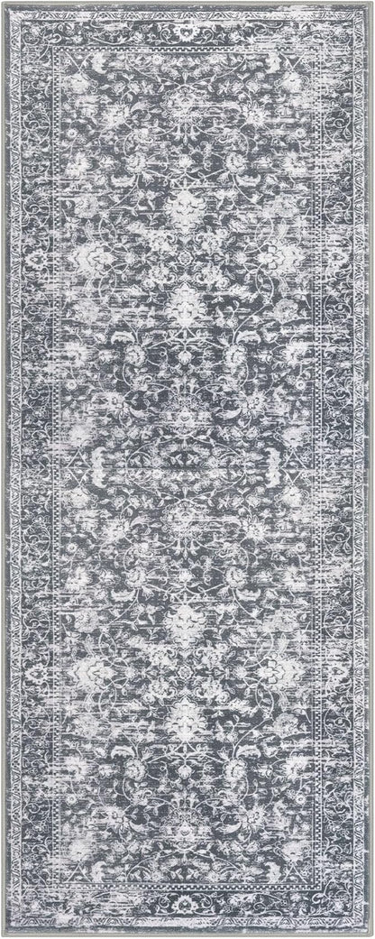 KILOCOCO Hallway Runner 2x5 Kitchen Runner Rug Printed Vintage Floral Washable Non-Slip Runners for Hallways Laundry Room Rugs Distressed Boho Rug Runners for Bedroom, Grey