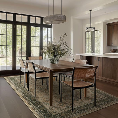 Vintage Distressed 5x8 Area Rugs for Living Room Bedroom, Low Pile Machine Washable Non Slip Dining Room Carpet Rugs for Under Table/Home Office/Kitchen, Printed Multi Brown/Slate Green