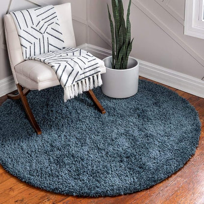 Unique Loom Davos Shag Collection Area Rug - Solid (3' 3" Round, Marine Blue)