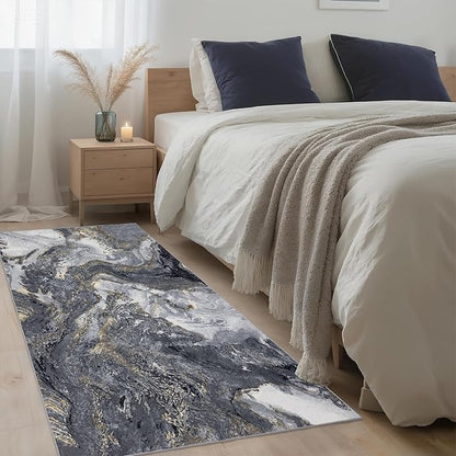3x5 Black Area Rug: Modern Abstract Washable Rugs for Entryway Kitchen Bedroom Indoor - Non-Slip Stain Resistant Thin Low Pile