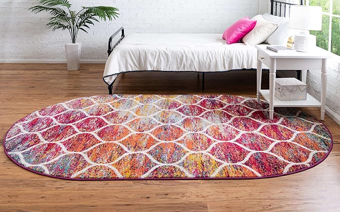 Rugs.com Lattice Frieze Collection Rug – 6' x 9' Oval Multi Medium Rug Perfect for Living Rooms, Large Dining Rooms, Open Floorplans