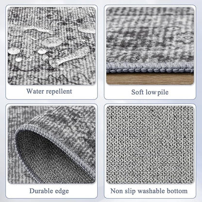 4x6 Area Rug for Bedroom Machine Washable, Non Slip Vintage Floral Kitchen Rugs for Dining Room,Rustic Indoor Floor Carpet for Kids Room, Playroom, Office Classroom Faded Grey