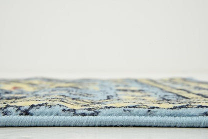 Unique Loom Taftan Collection Border Geometric Tribal Inspired Design Area Rug (3' 0 x 16' 5 Runner, Light Blue/ Gold)