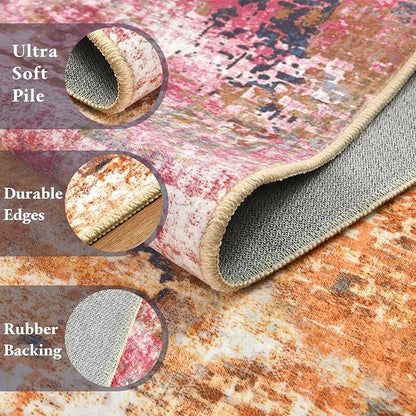 Washable Abstract Rug, 4x6 Modern Area Rugs with Non-Slip Rubber Backed for Living Room, Thin but Soft Contemporary Carpet Kitchen Bedroom Decor, Galaxy
