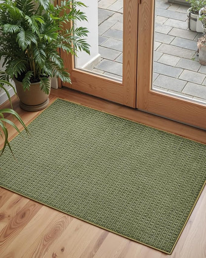Color&Geometry Front Door Mat Indoor Non Slip Rubber Backing, 24"x36" Ultra Thin Entryway Doormat, Soft Absorbent Inside Doormat Washable Easy Clean Rugs for Entryway, Green (Rolled-up NO Creases)