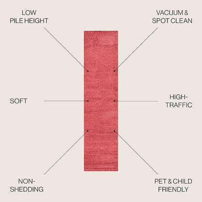 JONATHAN Y Haze Solid Low-Pile Red Runner Rug 2x10, Coastal,Bohemian,Minimalist,Classic, Easy-Cleaning for Living Room,Bedroom,Kitchen,Pet Friendly,Non-Shedding (SEU100E-210)