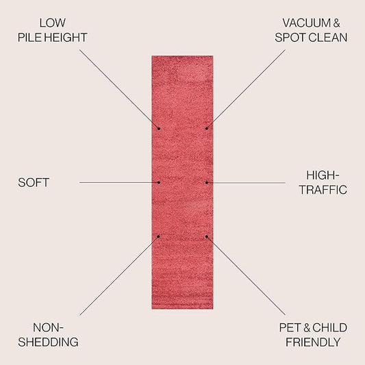 JONATHAN Y Haze Solid Low-Pile Red Runner Rug 2x10, Coastal,Bohemian,Minimalist,Classic, Easy-Cleaning for Living Room,Bedroom,Kitchen,Pet Friendly,Non-Shedding (SEU100E-210)