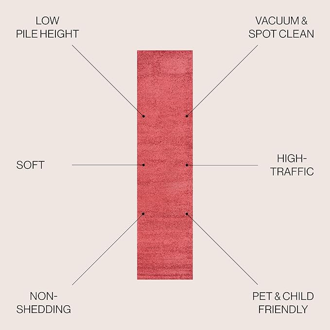 JONATHAN Y Haze Solid Low-Pile Red Runner Rug 2x8, Coastal,Bohemian,Minimalist,Classic, Easy-Cleaning for Living Room,Bedroom,Kitchen,Pet Friendly,Non-Shedding (SEU100E-28)