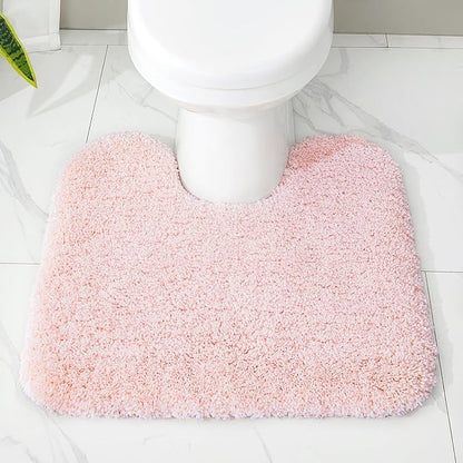 Toilet Rug 22x24 Pink Non Slip Fluffy Toilet Floor Mat U Shaped Washable Bathroom Contour Rug for Toilet Absorbent Thick Toilet Carpet