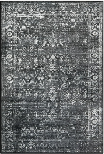 Lahome Washable Black 4x6 Area Rugs for Living Room Bedroom, Boho Vintage Non Slip Stain Resistant Floor Dining Room Carpet for Office Entrance Decor