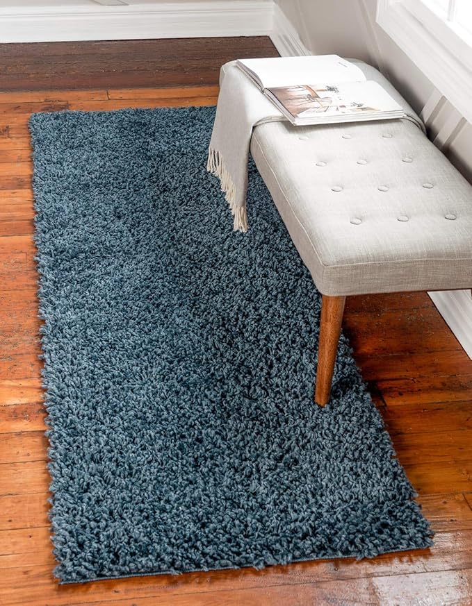 Unique Loom Davos Shag Collection Area Rug - Solid (2' 7" x 13' 1" Runner, Marine Blue)