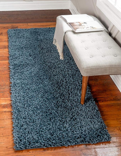 Unique Loom Davos Shag Collection Area Rug - Solid (2' 7" x 13' 1" Runner, Marine Blue)