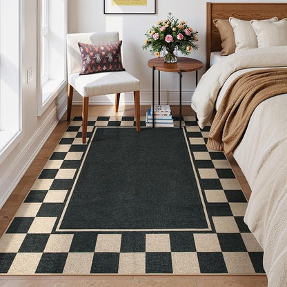 Moynesa Checkered Easy Jute 5x7 Area Rugs for Living Room, Washable Outdoor Patio Rug for Backyard Porches Non Slip, Black Farmhouse Carpet for Dining Room Balcony