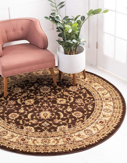 Unique Loom Voyage Collection Traditional Oriental Classic Intricate Design Area Rug (8' 0 x 8' 0 Round, Brown/Ivory)