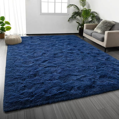 Large Shag Area Rugs 5 x 8, Plush Fuzzy Rugs for Living Room, Ultra Soft Fluffy Furry Rug for Bedroom, Indoor Carpet Nursery Rugs for Kids Room Home Decor, Navy Blue