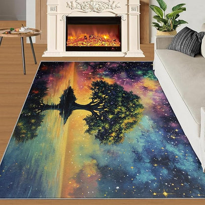 2x4 Tree of Life Runner Rug for Hallway - Galaxy Tree Kitchen Mat, Dreamlike Starry Sky Kitchen Runner Rug Soft Non Slip Anti Fatigue for Laundry Room Indoor Hallways