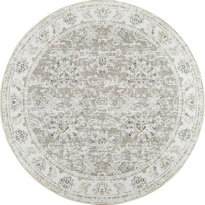 jinchan Round Rug 5ft Area Rugs Vintage Floral Distressed Design - Machine Washable Non-Slip Low-Pile Ultra-Thin Circle Rug for Entryway Bedside Living Room Dining Room Bedroom (5' Round,Taupe)