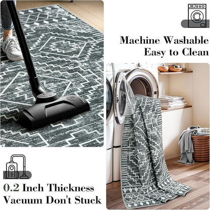 Wonnitar Moroccan 6x9 Area Rugs, Washable Grey Rugs for Living Room, Large Soft Bedroom Throw Rug, Non-Slip Stain Resistant Thin Boho Floor Carpet for Dining Room Home Office Decor (Dark Grey,6'x9')