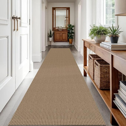IOHOUZE Washable Runner Rug 3x12 Non Slip Rubber Backed Extra Long Hallway Runner Entryway Runner Indoor, Kitchen Rugs Woven Cotton Floor Carpet for Hall Entrance Stair, Orange/Tan/Brown