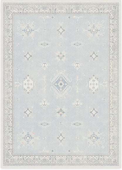 RUGGABLE Washable Vintage Area Rug – Verena Soft Blue 10x14, Stain-Resistant, Non-Slip – Large Machine Washable Rugs for Living Room, Bedroom, Hallway, Entryway & Office–with Standard Pad