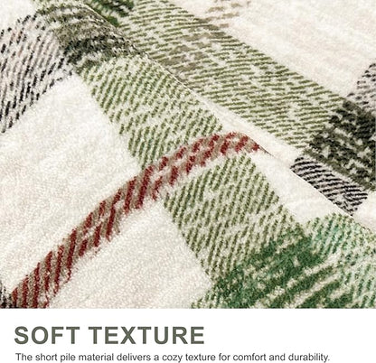 Bavni 3x5 Washable Rug Modern Plaid Area Rugs Non-Slip, Small Rugs for Hallway Throw Rugs Soft Low Pile Stain Resistant Bedroom, Living Room, Kitchen, Home Decor, Green Plaid
