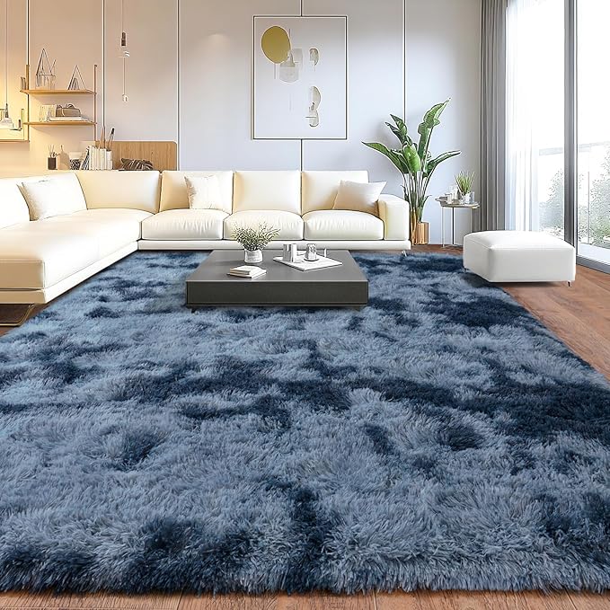 Upgrade Non-Slip Plush Rugs for Living Room, Soft Shaggy Carpets for Living Room, Fuzzy Rugs for Kids' Room, Perfect Decor for Modern Home New Blue Grey 6x9Feet