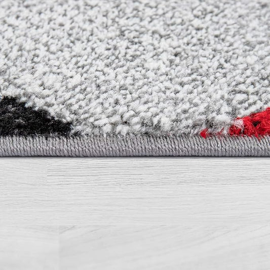Paco Home Modern Area Rug Bordered with Geometric Pattern Red Grey with Contour Cut, Size: 2' x 3'7"