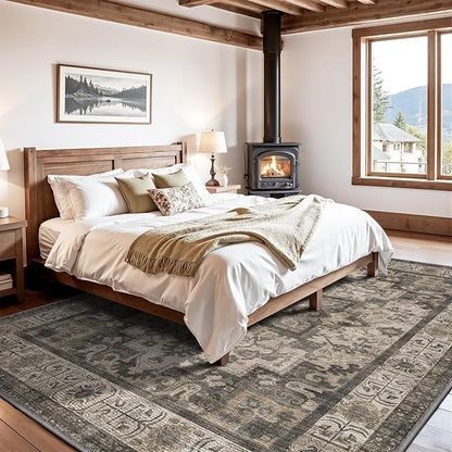 LUMI Washable Area Rug 5x8 for Living Room, Ultra Soft Stain Resistant Carpet with Non Slip Rubber Backing, Non-Shedding Low Pile Rugs for Bedroom, Dining Room, Indoor, Office