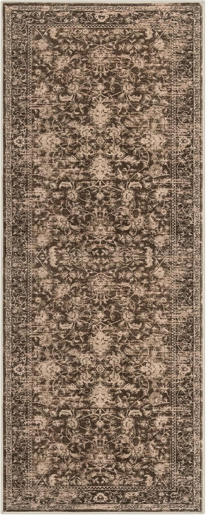 KILOCOCO Hallway Runner 2x6 Rug Runner Printed Floral Washable Kitchen Runners Non-Slip Rubber Backed Runners for Hallways Laundry Room Distressed Boho Rugs for Entryway Bedroom, Rust Brown Red