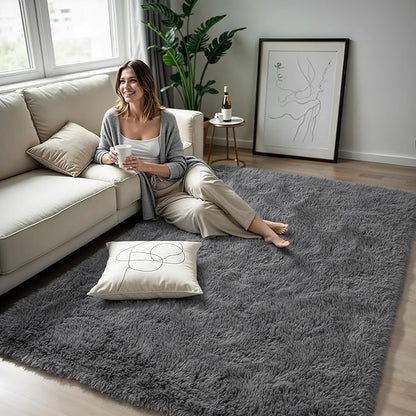 Zentavio Area Rugs for Living Room Grey Rugs for Bedroom Large 5x8 Carpet Fluffy Furry Soft Shag Aesthetic Plush High Pile Gray Throw Rug for Nursery Kids Room Dorm
