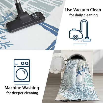 Tritard Coastal Area Rugs Nautical Beach Themed Non-Slip Machine Washable Rugs Modern Floor Carpet for Living Room Bedroom, 5x7, Blue
