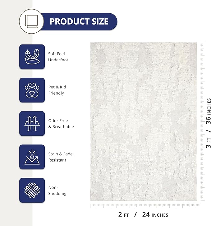 Abani Nomad Cream Area Rug 2' x 3' for Living Room, Bedroom - Abstract Pattern - Durable & Easy to Clean