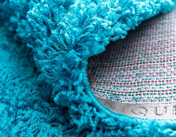 Unique Loom Solid Shag Collection Area Rug (2' 6" x 16' 5" Runner, Turquoise)