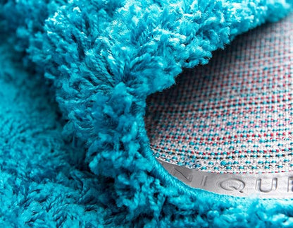Unique Loom Solid Shag Collection Area Rug (2' 6" x 16' 5" Runner, Turquoise)
