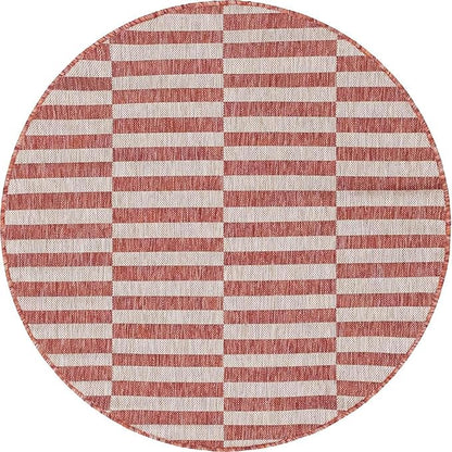 Unique Loom Outdoor Collection Classic Stripes, Transitional Indoor & Outdoor Area Rug, Rectangular 4' 0" x 4' 0", Red/Ivory