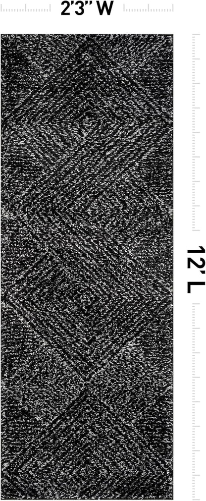 Rugshop Geometric Diamond Stripe Shag Runner Rug Anthracite Dark Gray 2' 3" x 12' Great for Long Hallways, Open Entryways, or Galley Kitchens