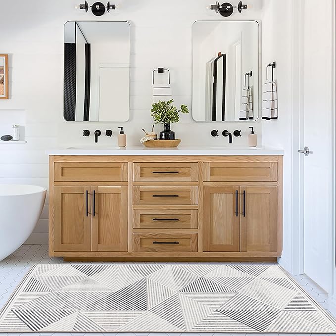 ReaLife Rugs Machine Washable Area Rug Runner - Living Room Bedroom Bathroom Kitchen Entryway Office - Padded Low Pile Stain Resistant Premium - Modern Geometric Contemporary - Miles - Gray 2'6" x 8'