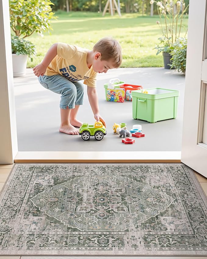 LUMI Indoor Door Mat 17x30, Washable Low Pile Entry Rug with Non-Slip Rubber Backing, Durable Welcome Mat for Entryway, Hallway, Patio, or Porch