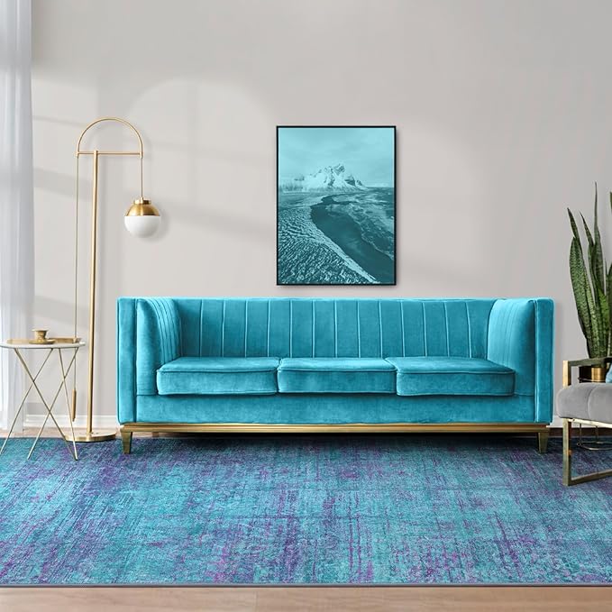 10x12 Abstract Area Rugs for Living Room, Modern Teal Purple Washable Indoor Rug for Bedroom, Soft Large Non-Slip Carpet for Dining Room Home Office Farmhouse Decor - Teal+Purple