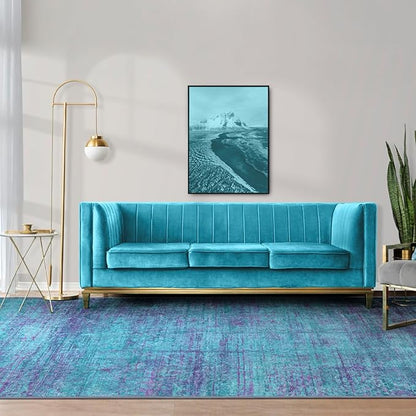 10x12 Abstract Area Rugs for Living Room, Modern Teal Purple Washable Indoor Rug for Bedroom, Soft Large Non-Slip Carpet for Dining Room Home Office Farmhouse Decor - Teal+Purple