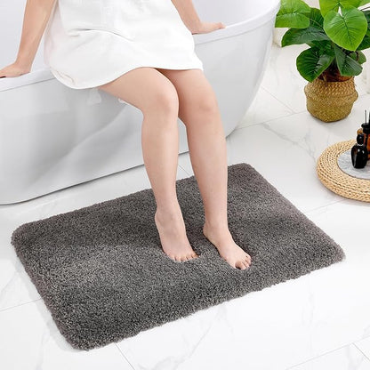 Dark Grey Bathroom Rugs 24x36 Non Slip Fluffy Bath Mat for Bathroom Floor Washable Plush Luxury Bath Rug for Tub Soft Shaggy Absorbent Shower Sink Mat