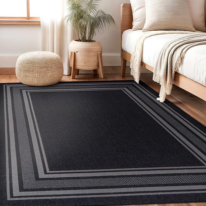 Beverly Rug Non Slip Area Rugs 8x10 Modern Bordered Non Skid Rubber Backing Soft Area Rug for Living Dining Room Easy to Clean Non Shedding Kitchen Bedroom Indoor Carpet 8 x 10 Black