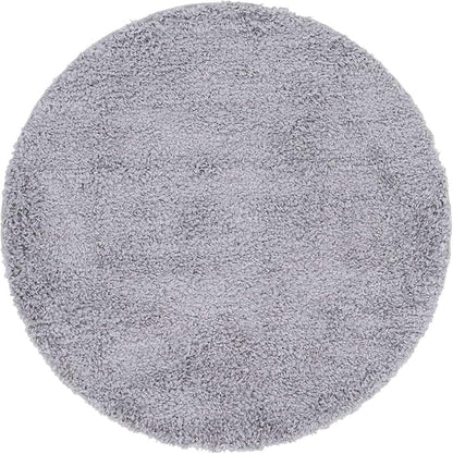 Unique Loom Davos Shag Collection Area Rug - Solid (4' 1" Round, Sterling)