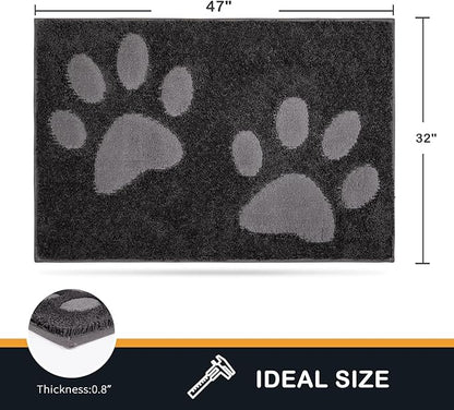 PURRUGS Dirt Trapping Door Mat 32" x 47", Non-Skid/Slip Machine Washable Microfiber Entryway Rug, Dog Doormat, Super Absorbent Welcome Mat for Muddy Wet Shoes and Paws, Charcoal