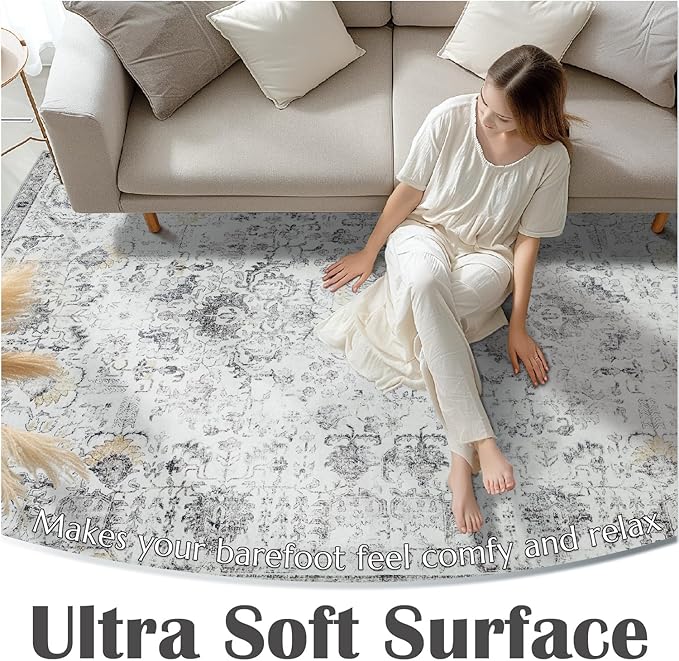 jinchan Kalen Runner Rug 3x8 Washable Area Rug Soft Vintage Indoor Floor Cover Thin Retro Distressed Grey Multi Carpet Floral Print Country Non Slip for Bathroom Kitchen Bedroom Living Room