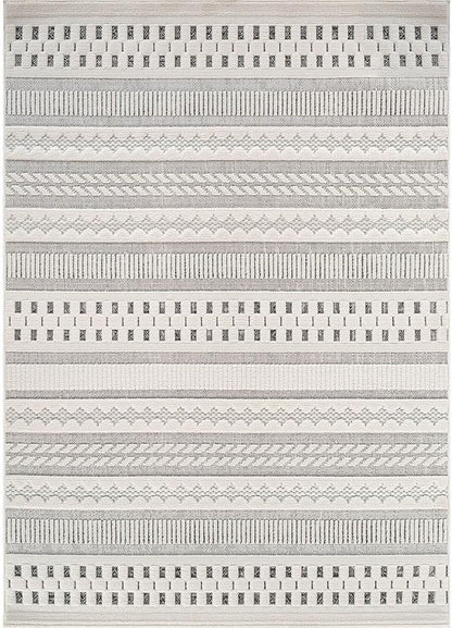 Beverly Rug Micro Loop Area Rug Gray/White 8x10 Geometric Modern Scandinavian Striped Durable Soft Indoor Rugs for Living Dining Room Office Stain Resistant Non Shedding Casual Indoor Carpet 8 x 10