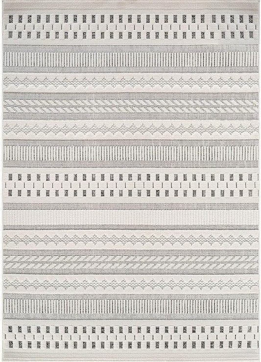 Beverly Rug Micro Loop Area Rug Gray/White 5x7 Geometric Modern Scandinavian Striped Durable Soft Indoor Rugs for Living Dining Room Office Stain Resistant Non Shedding Casual Indoor Carpet 5 x 7