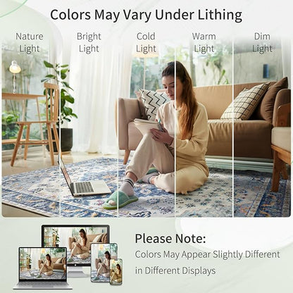 Enkor Runner Rug for Hallway, 2x10 Washable Soft Non Slip Floor Rugs for Kitchen, Modern Mat for Living Room Bedroom Entryway Blue & White