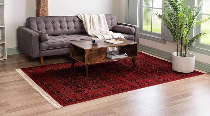 Unique Loom Tekke Collection Area Rug - Sheibani (7' 10" x 11' Rectangle, Red/ Black)