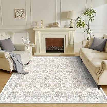 WITSHOCK Living Room Area Rugs 7x9: Soft Non-Slip Backing Washable Rugs Vintage Large Carpet for Bedroom Office Dining Room Kitchen Stain Resistant Home Decor Rug